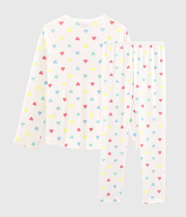 Pyjama petite fille en c&ocirc;te blanc/multicouleur