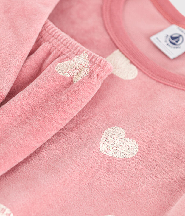 Pyjama en velours imprim&eacute; c&oelig;urs enfant rose/blanc