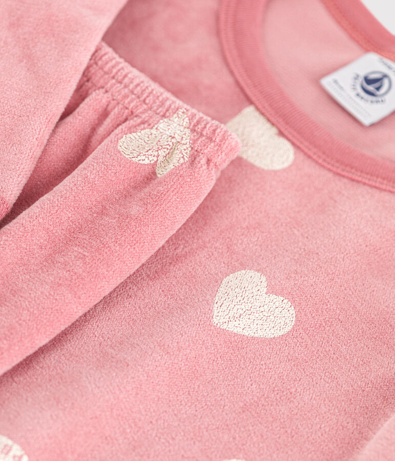 Pyjama en velours imprim&eacute; c&oelig;urs enfant rose/blanc
