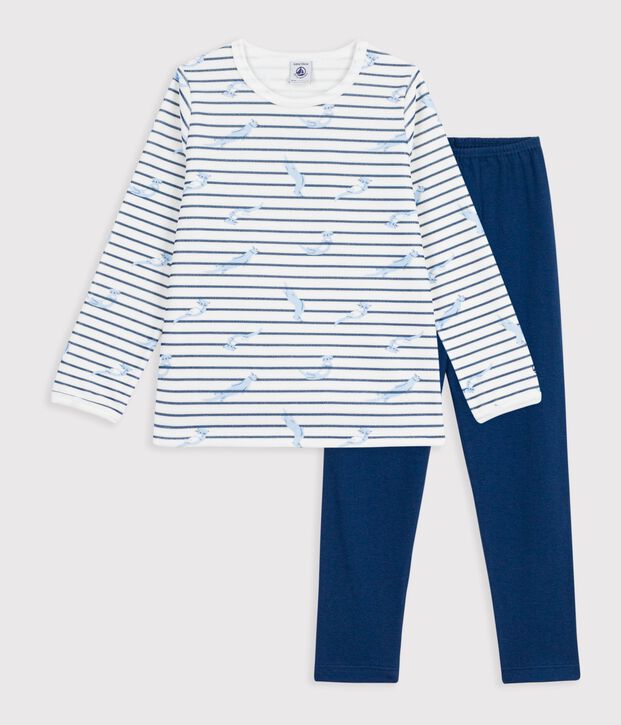 Pyjama  en velours blanc/bleu/multicouleur