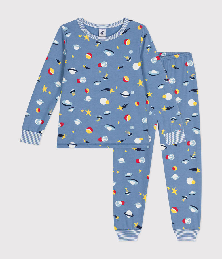 Pyjama en molleton gratt&eacute; imprim&eacute; espace enfant bleu BEACH/ MULTICO