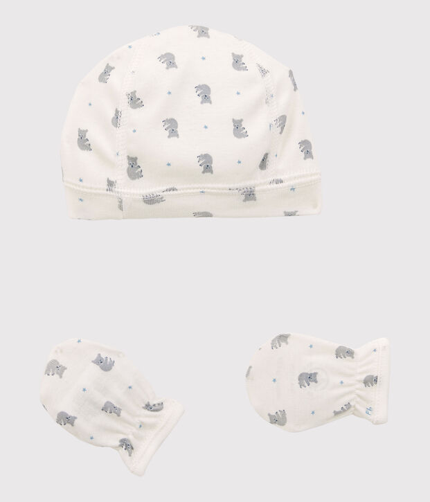 Lot bonnet naissance et moufles b&eacute;b&eacute; en coton biologique multicouleur