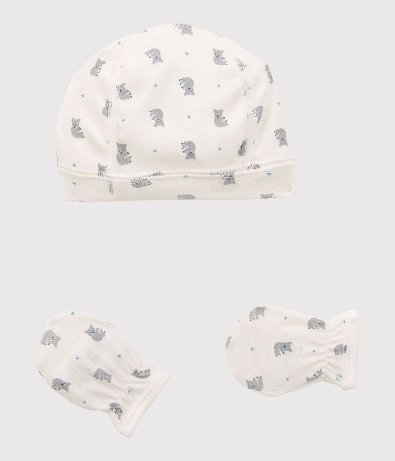 Lot bonnet naissance et moufles b&eacute;b&eacute; en coton biologique multicouleur