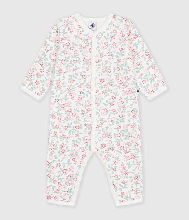 Pyjama b&eacute;b&eacute; en molleton sans pieds imprim&eacute; &agrave; fleurs blanc/multicouleur