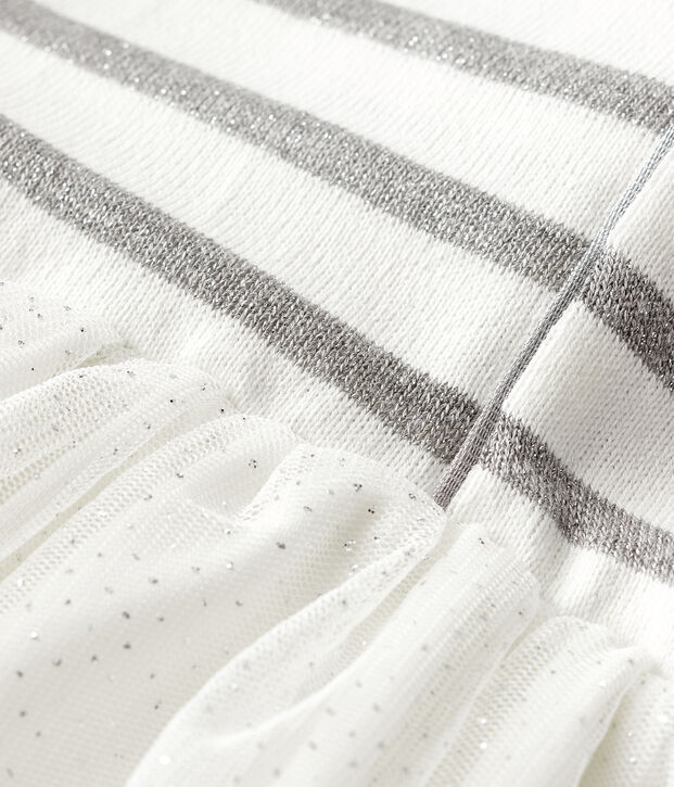 Robe manches courtes enfant fille blanc/gris