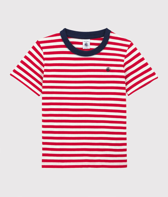 T-shirt manches courtes en coton enfant garçon rouge PEPS/blanc MARSHMALLOW