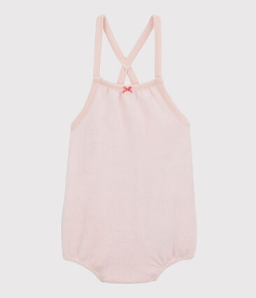 PETIT BATEAU - Combicourt rose bébé fille en bouclette éponge de coton biologique
