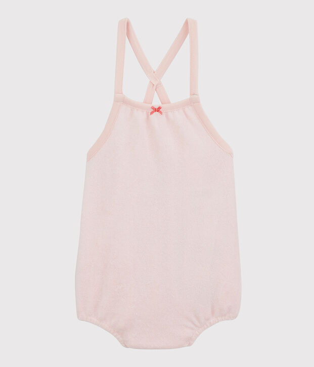 Combicourt rose b&eacute;b&eacute; fille en bouclette &eacute;ponge de coton biologique rose