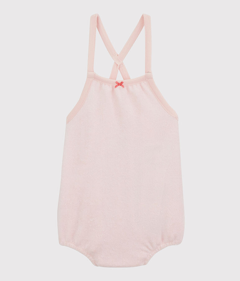 Combicourt rose b&eacute;b&eacute; fille en bouclette &eacute;ponge de coton biologique rose MINOIS