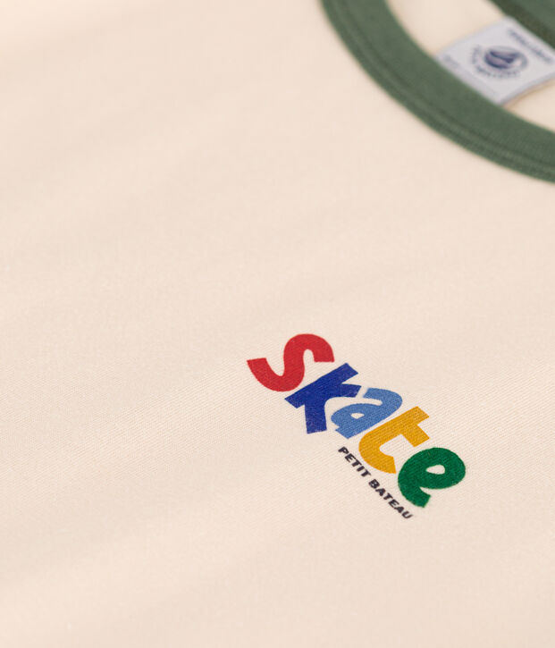 Tee-shirt imprim&eacute; en jersey enfant gar&ccedil;on &eacute;cru/vert