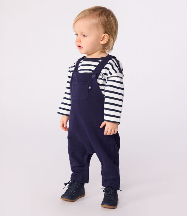 Salopette jambes longues b&eacute;b&eacute; en coton unie bleu marine