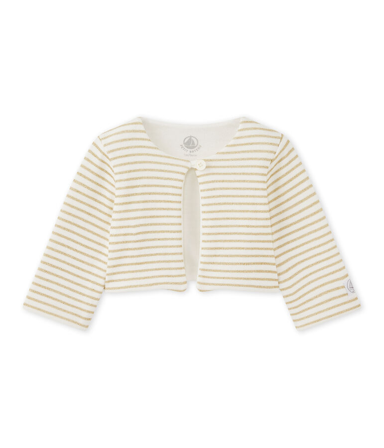 Cardigan b&eacute;b&eacute; fille &agrave; rayures blanc/jaune