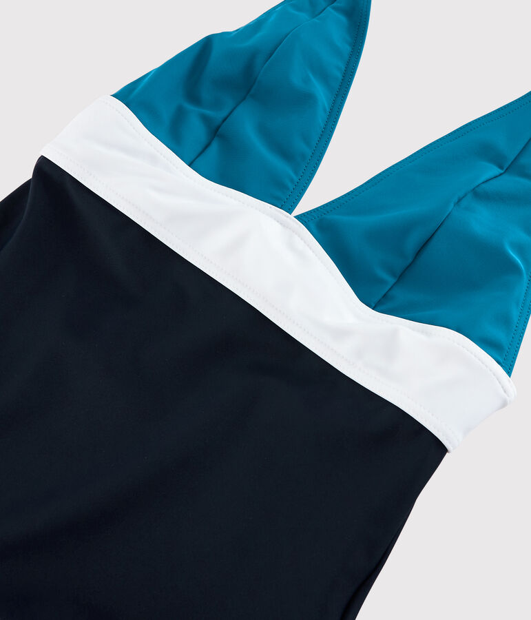 Maillot de bain 1 pi&egrave;ce recycl&eacute; Femme bleu SMOKING/blanc MULTICO