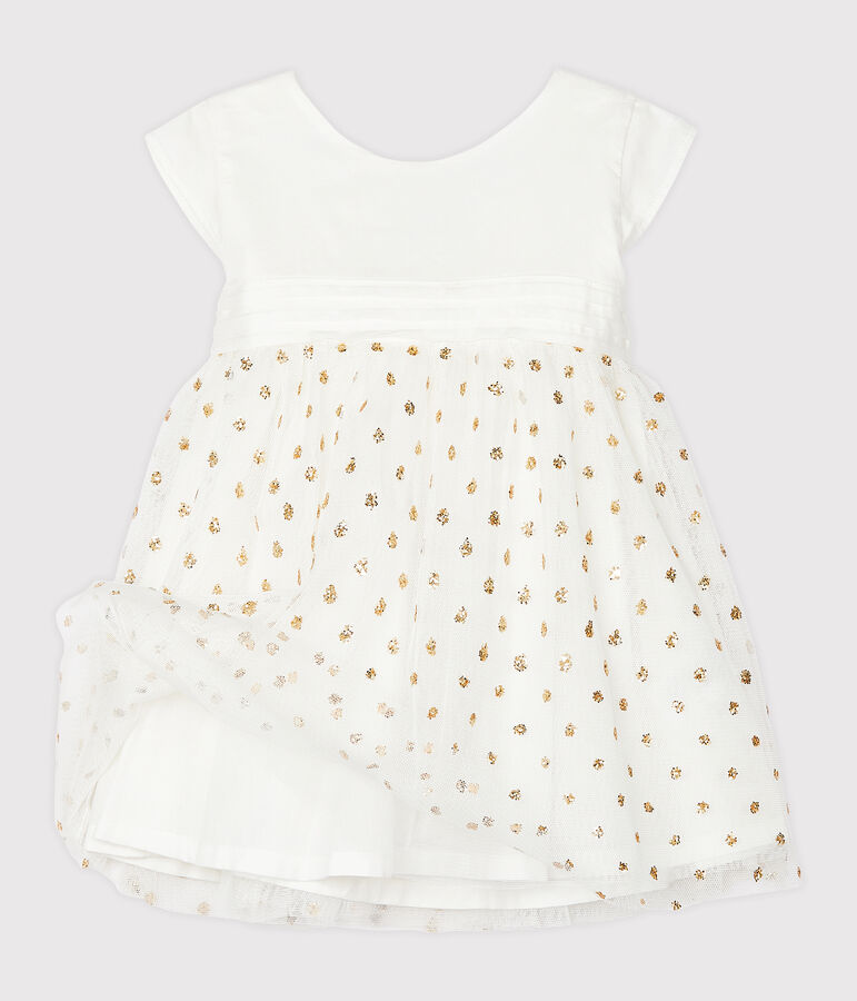 Robe b&eacute;b&eacute; fille blanc MARSHMALLOW/jaune OR