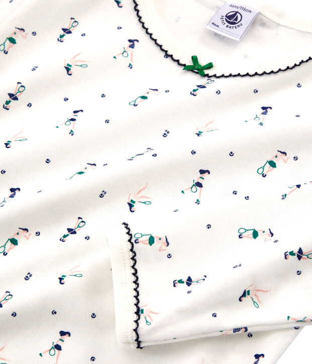 Pyjama petite fille en c&ocirc;te blanc/multicouleur