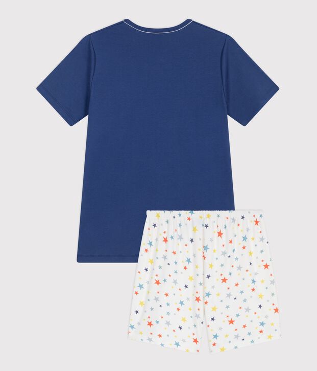 Pyjama short enfant en coton imprim&eacute; &eacute;toiles bleu/multicouleur