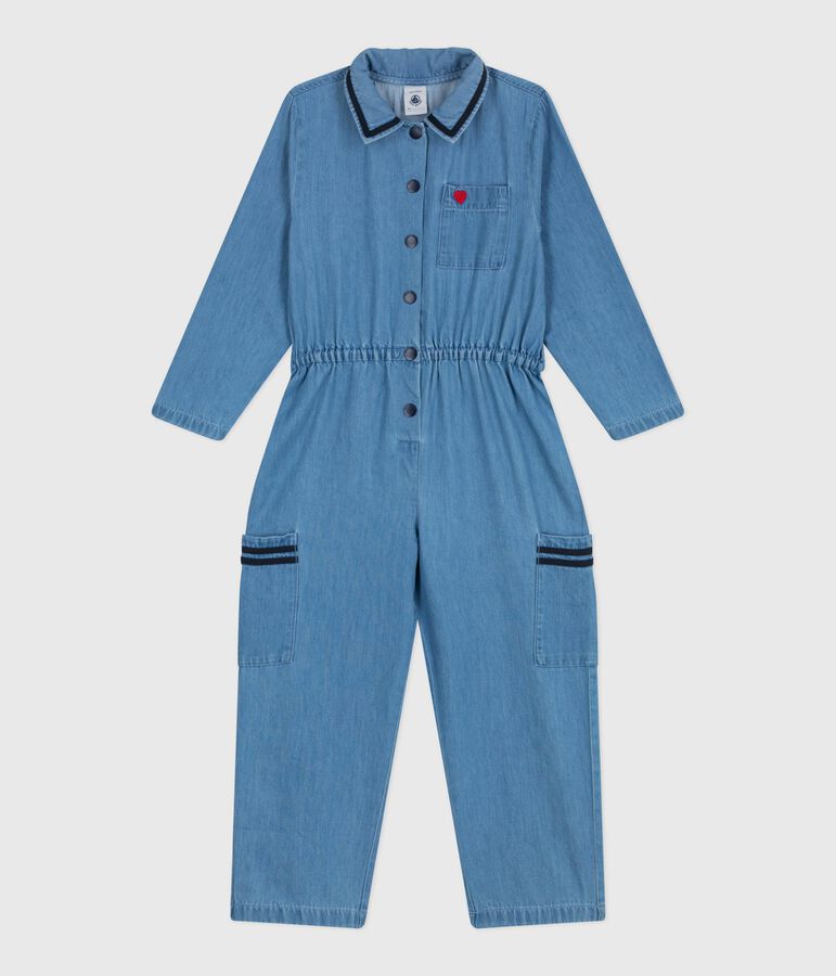 Combinaison longue enfant en coton bleu DENIM CLAIR