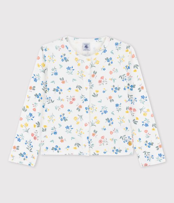 Cardigan imprimé en coton enfant fille blanc MARSHMALLOW/blanc MULTICO