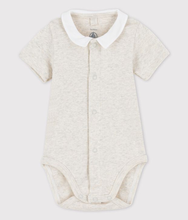 Body &agrave; col manches courtes en coton bio b&eacute;b&eacute; beige