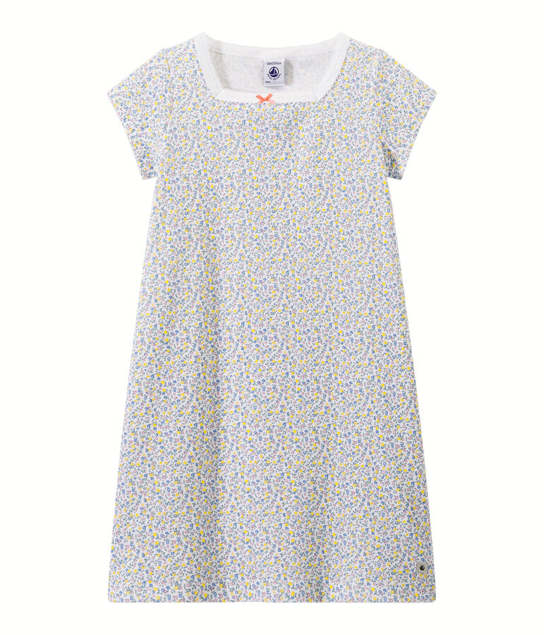 Chemise de nuit fille imprim&eacute;e blanc/multicouleur