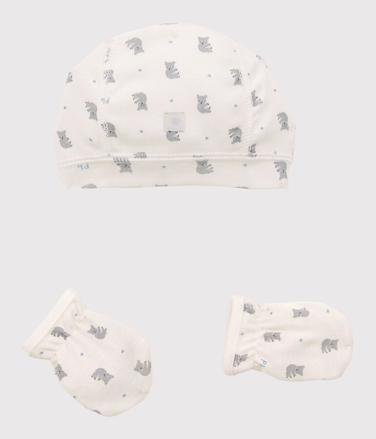 Lot bonnet naissance et moufles b&eacute;b&eacute; en coton biologique multicouleur