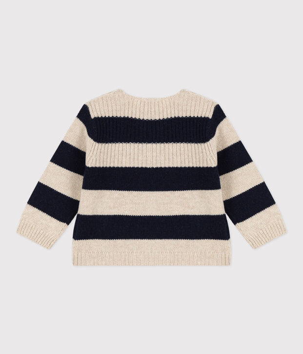 Pull en tricot de laine et coton b&eacute;b&eacute; &eacute;cru/bleu
