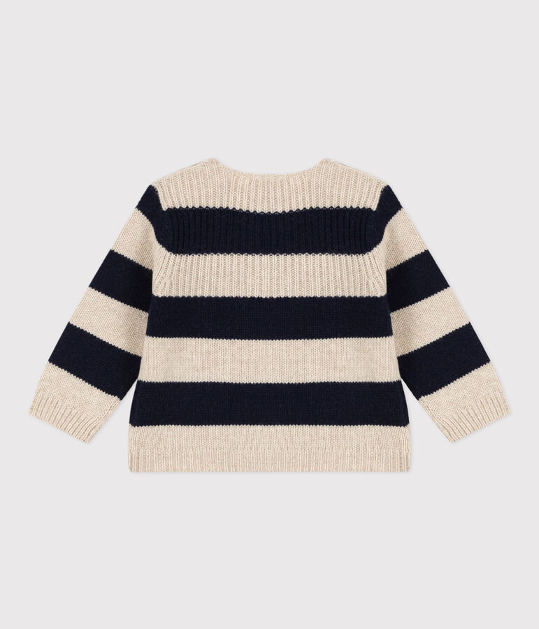 Pull en tricot de laine et coton b&eacute;b&eacute; blanc AVALANCHE/bleu SMOKING