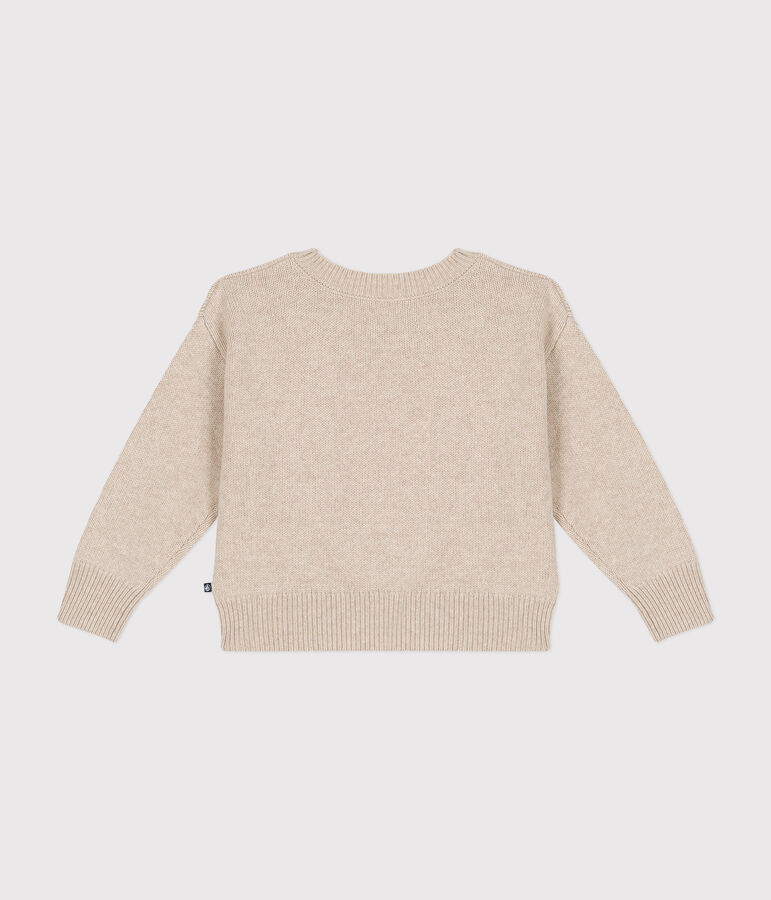 Pull laine et coton enfant fille &eacute;cru/rouge