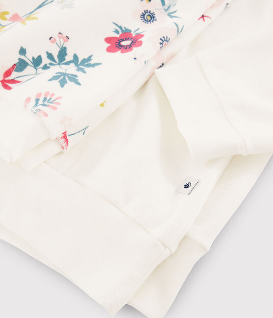 Pyjama fille / femme à fleurs bimatière blanc MARSHMALLOW/blanc MULTICO