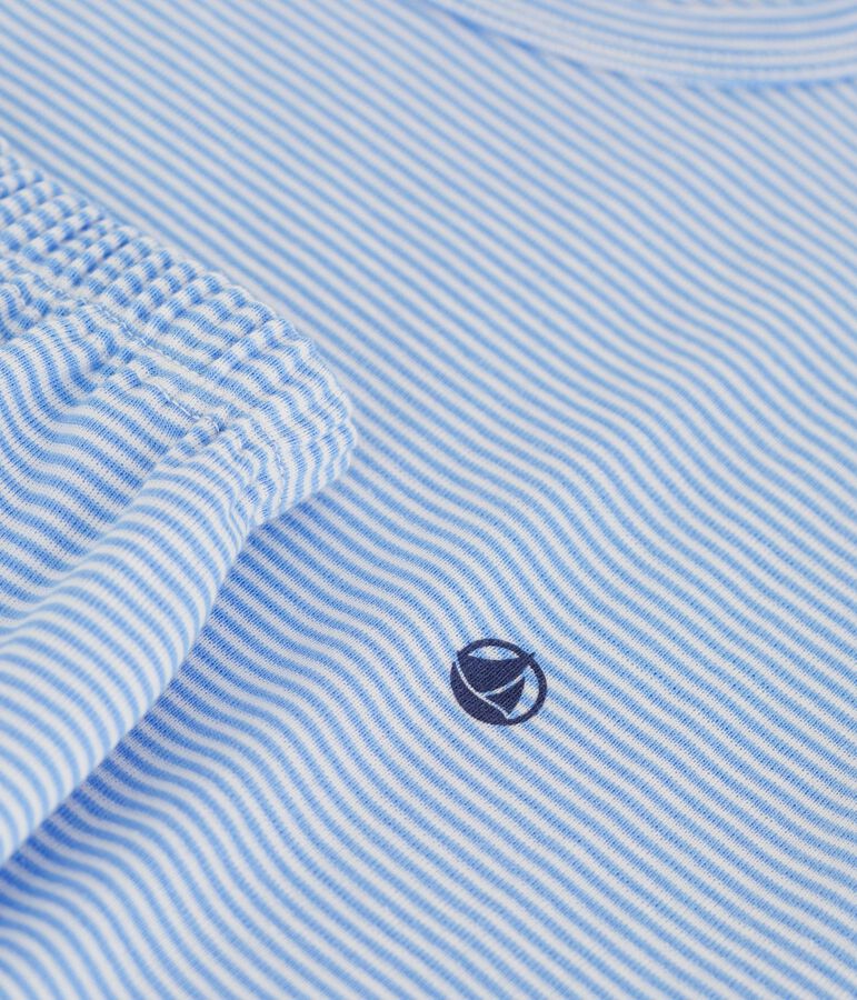 Pyjama short enfant en coton &agrave; rayures bleu/blanc