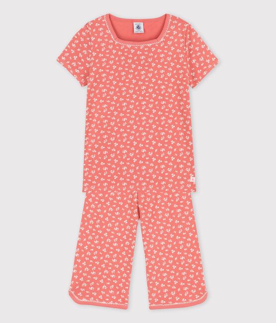 Pyjama manches courtes fleurs  petite fille en coton biologique rose PAPAYE/ MARSHMALLOW