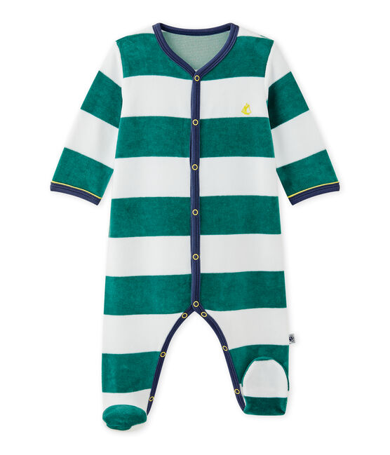 Dors bien bébé garçon en velours rayé vert OLIVIER/blanc ECUME
