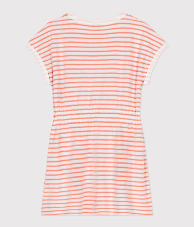 Robe enfant en coton &eacute;ponge manches courtes &agrave; rayures orange/orange