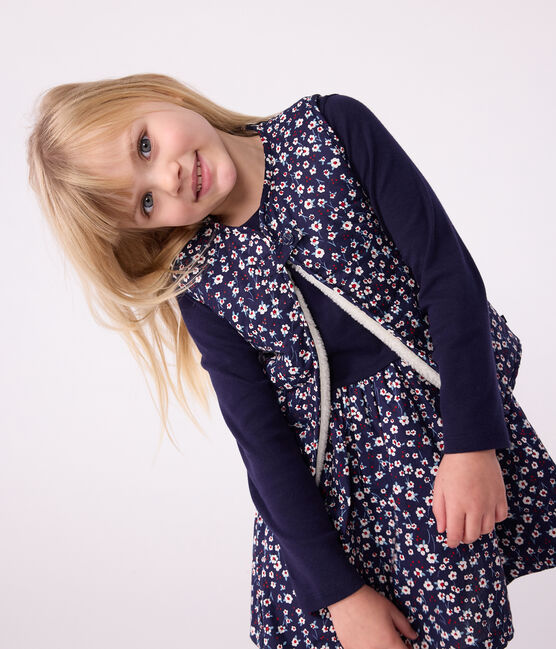 Gilet enfant en popeline de coton et sherpa sans manche imprimé bleu SOIR/ MULTICO
