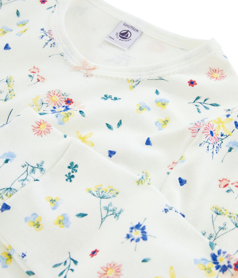 Pyjama petite fille en c&ocirc;te blanc MARSHMALLOW/blanc MULTICO