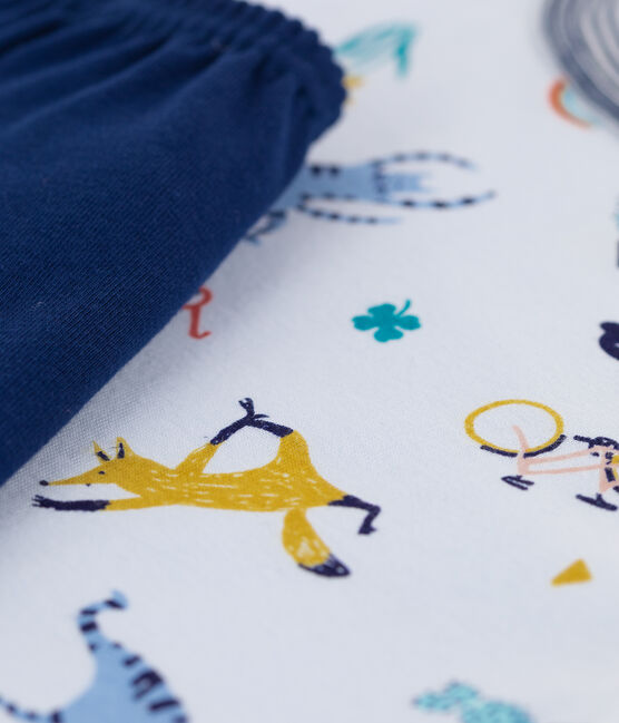 Pyjacourt imprimé animaux yoga petit garçon en coton bleu FRAICHEUR/blanc MULTICO