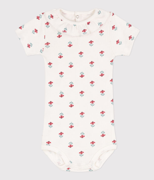 Body manches courtes b&eacute;b&eacute; en coton imprim&eacute; fleuri blanc/multicouleur