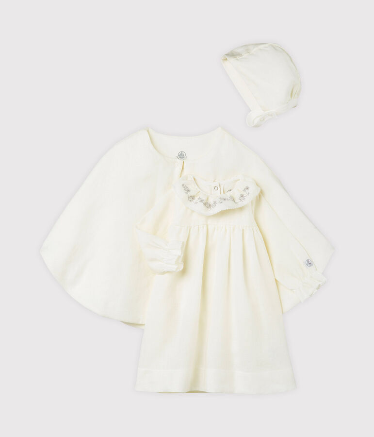 Ensemble 3 pi&egrave;ces de c&eacute;r&eacute;monie b&eacute;b&eacute; fille en lin variante 1