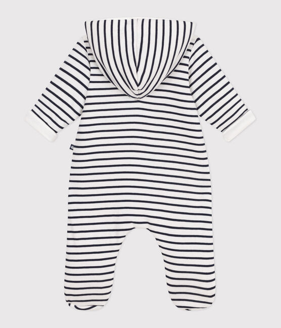 Combinaison bébé ouatinée à capuche et pieds, marinière blanc MARSHMALLOW/bleu SMOKING