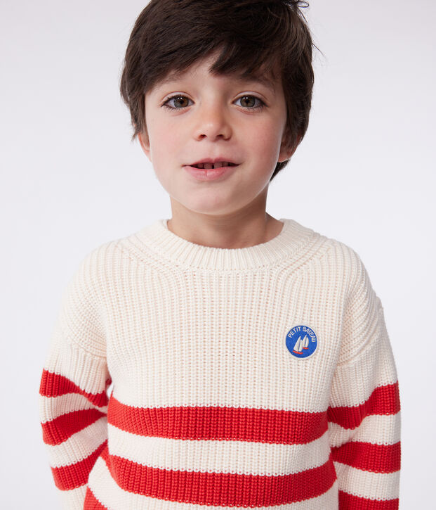 Pull enfant en coton &agrave; rayures rouge/rouge