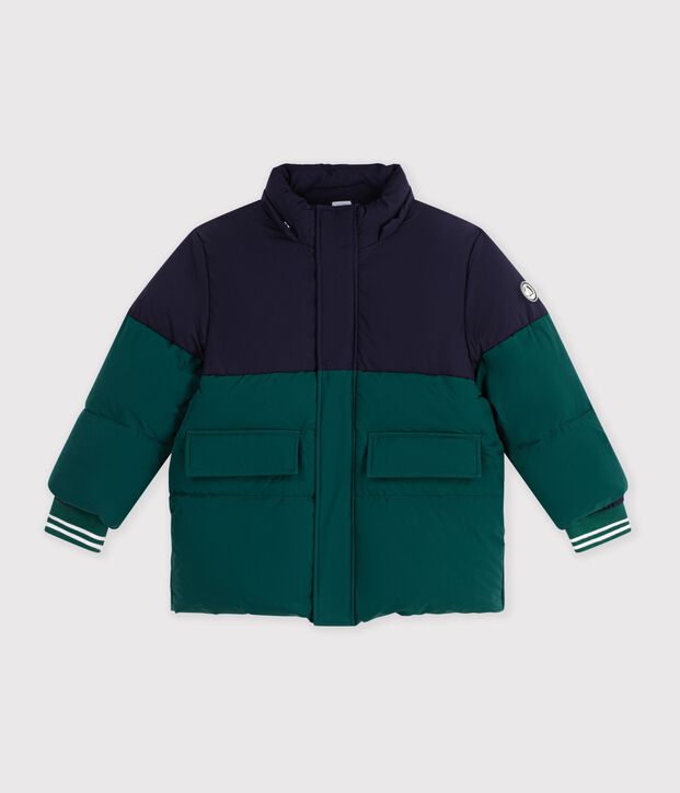 Doudoune enfant unie colorblock vert/bleu