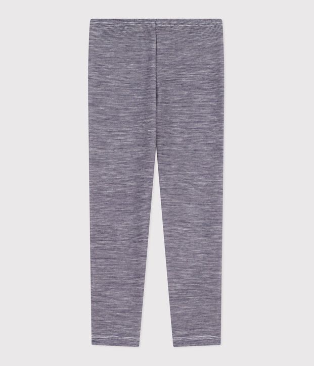 Legging enfant en laine et coton &agrave; rayures bleu/blanc