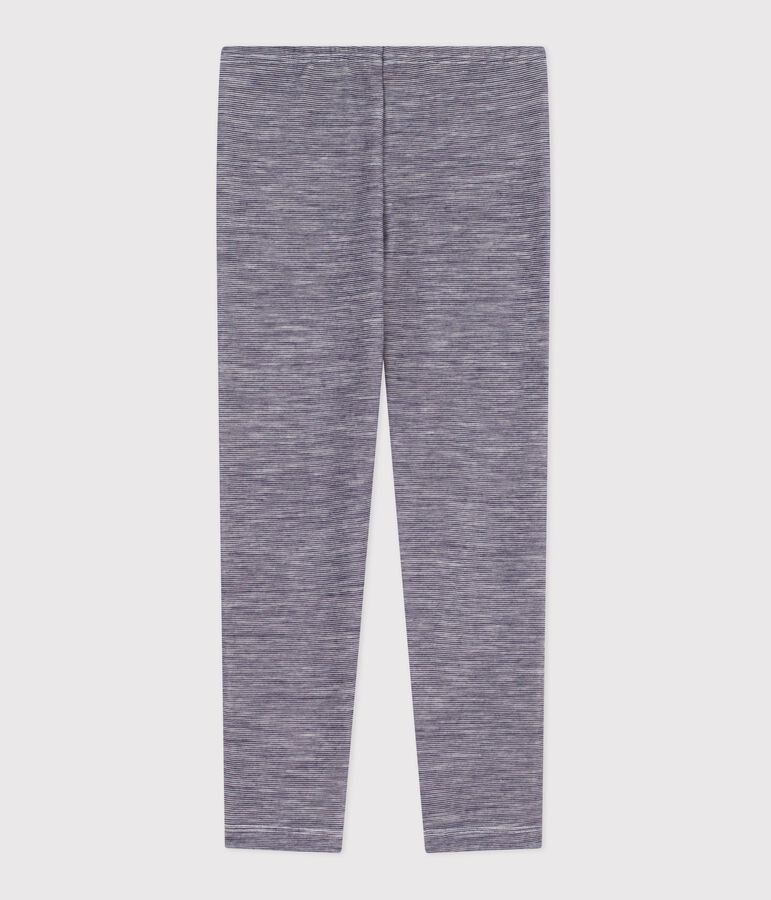 Legging enfant en laine et coton &agrave; rayures bleu SOIR/ MARSHMALLOW