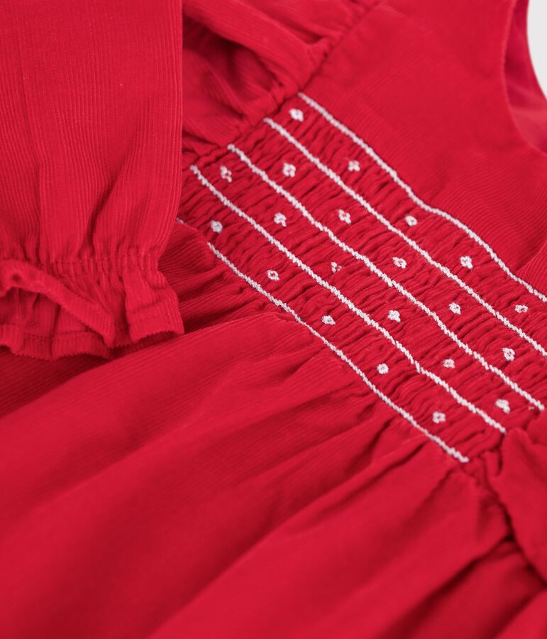 Combinaison courte b&eacute;b&eacute; en velours &agrave; smocks et volants rouge TERKUIT