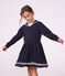 Robe enfant en coton manches longue unie bleu marine