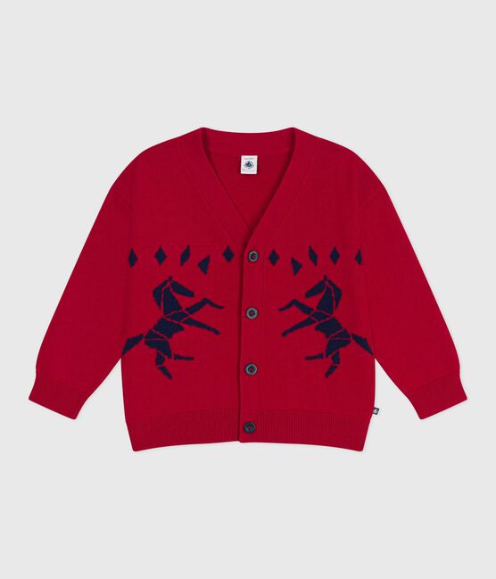 Cardigan enfant en laine et coton à motifs rouge TERKUIT/ SOIR