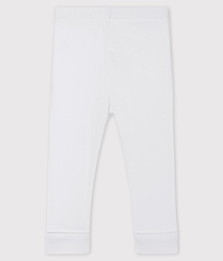 Legging b&eacute;b&eacute; fille en c&ocirc;te 1x1 unie blanc MARSHMALLOW