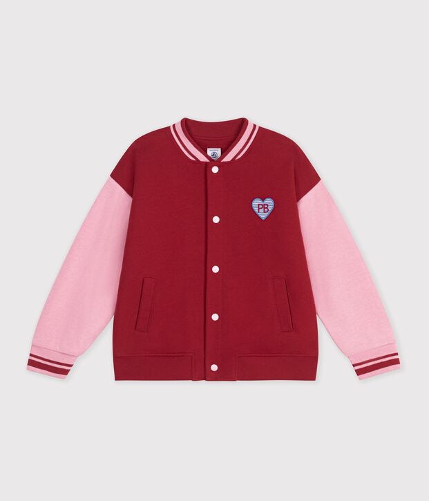 Veste teddy enfant en coton uni colorblock rouge