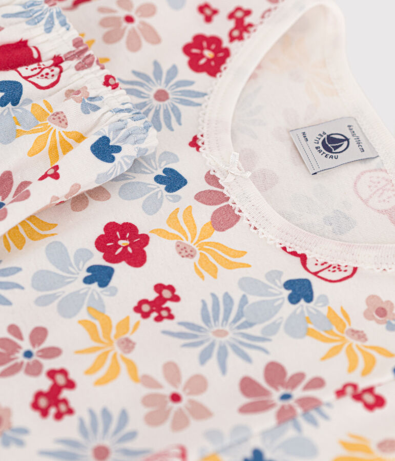 Pyjama short imprim&eacute; fleurs en coton enfant blanc MARSHMALLOW/blanc MULTICO