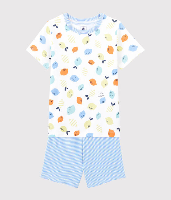 Pyjacourt imprimé citrons petit garçon en coton biologique blanc MARSHMALLOW/blanc MULTICO